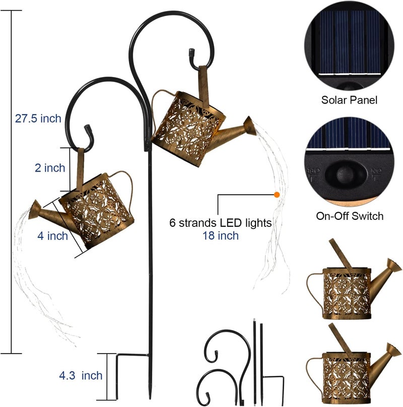 Mearar Solar Watering Can Lights Outdoor with 8 Multi-Color Changing Modes, IP65 Waterproof Landscape Light Garden Decor, One Pole Two Lights Outside Decorations for Lawn, Backyard, Patio, Chrismas - Image 5